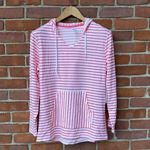 RBX Active Pink and White Striped Long Sleeve Pullover Hoodie